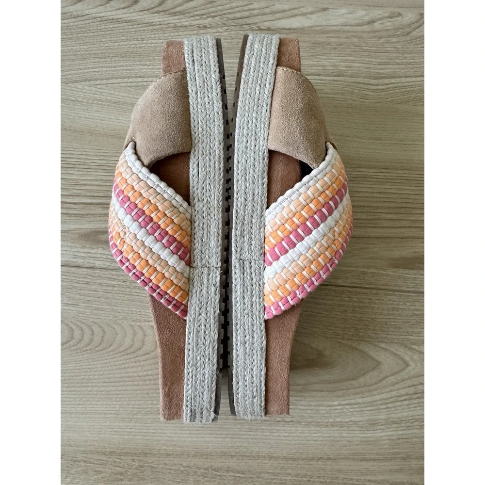 TOMS Paloma Slide Sandals Womens 6 Honey Suede Woven Trim Espadrille Platform